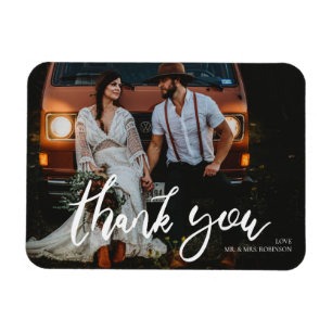 Wedding Picture Chic Modern Handwriting Thank You Magnet