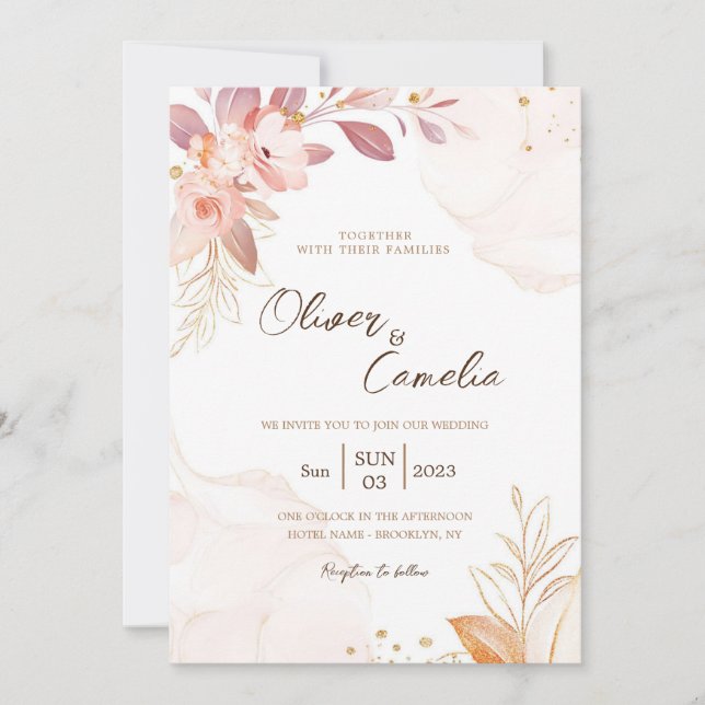 wedding Pink and brown Invitation card (Front)