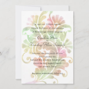 Wedding Pink and Green Watercolor Plume Invitation