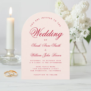Wedding Pink Arch Red Script Simple Calligraphy Invitation
