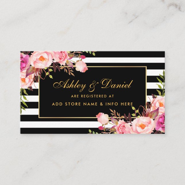 Wedding Pink Blush Gold Black Registry Insert Card (Front)