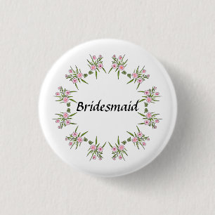 Wedding Pink Floral Bridesmaid Button