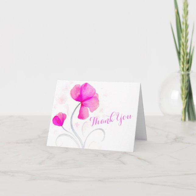 Wedding pink flower watercolor thank you card (Front)