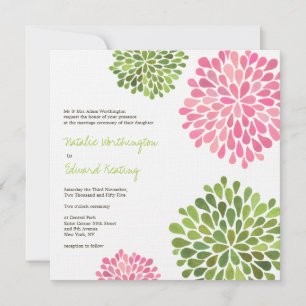 Wedding Pink & Green Flower Blooms Invitation