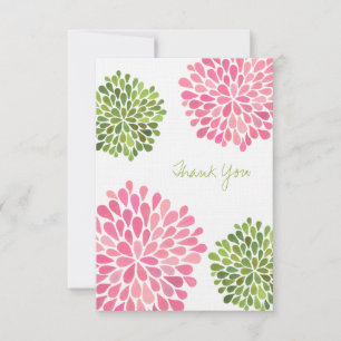Wedding Pink & Green Thank You Note Linen Cards