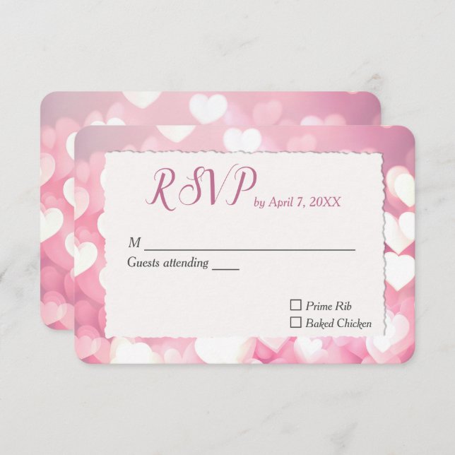 Wedding Pink Hearts RSVP Card (Front/Back)