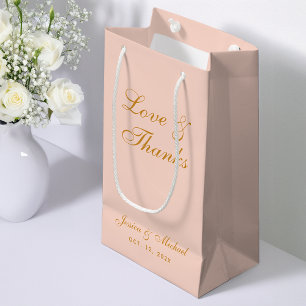 Wedding Pink Love & Thanks Simple Gold Calligraphy Small Gift Bag