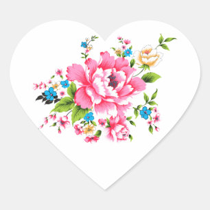 Wedding Pink Peony bunch of flowers Heart Sticker