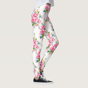 Wedding Pink Peony bunch of flowers pattern Leggings