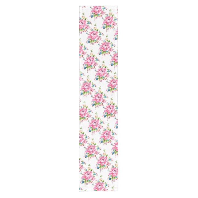 Wedding Pink Peony bunch of flowers pattern Short Table Runner (Front)