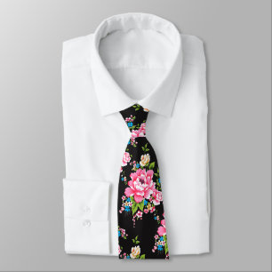 Wedding Pink Peony bunch of flowers pattern Tie