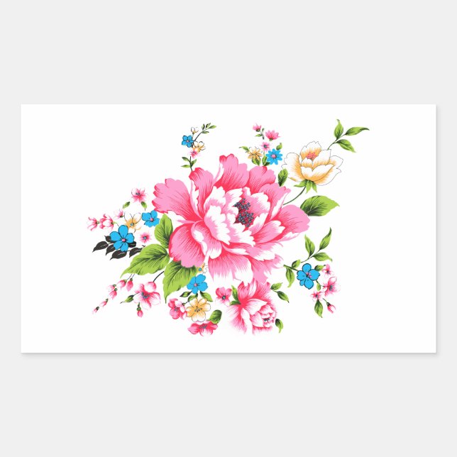 Wedding Pink Peony bunch of flowers Rectangular Sticker (Front)