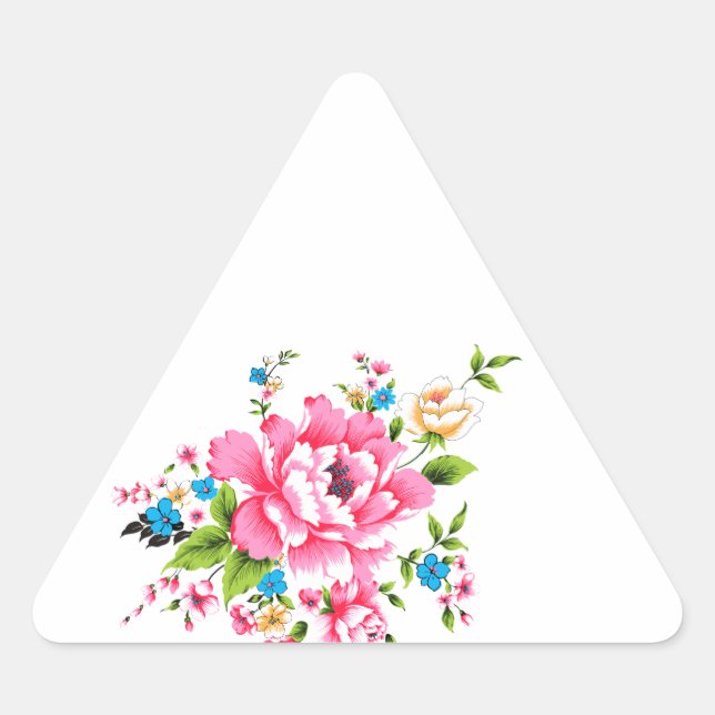 Wedding Pink Peony bunch of flowers Triangle Sticker (Front)