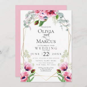 WEDDING   Pink Poppies and Foliage Invitation