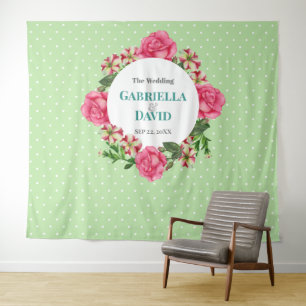 Wedding Pink Rose Red White Petunia Polka Dots Tapestry