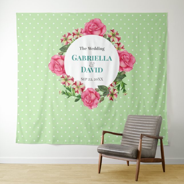 Wedding Pink Rose Red White Petunia Polka Dots Tapestry (In Situ (Horizontal))