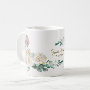 Wedding Pink Rose Watercolor Golden Dusty Party Coffee Mug