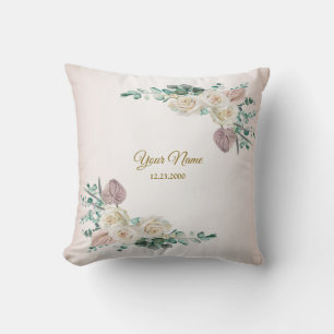 Wedding Pink Rose Watercolor Golden Dusty Party Cushion