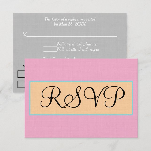 Wedding Pink Silver Blue Beige RSVP Card (Front/Back)
