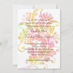 Wedding Pink Yellow Watercolor Plume Invitation