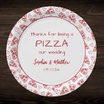 Wedding Pizza After Party Red Italian Hand Drawn Paper Plate<br><div class="desc">Serve up a slice of personality with these customisable pizza-themed wedding paper plates! Featuring red hand-drawn hearts and cheesy slices, the playful message “Thanks for being a PIZZA our wedding” adds fun flair to your pizza bar, rehearsal dinner, or casual reception. Add your names and date for a detail guests...</div>