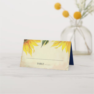 Wedding Place Card, Escort Card, Sunflower & Blue Card