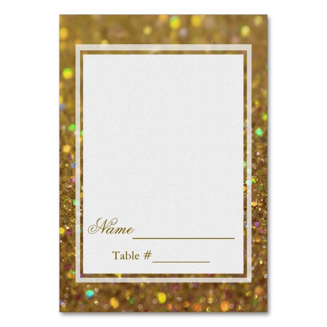 Wedding Place Card Golden Glitter (Front)