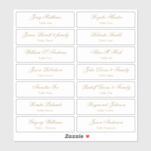 Wedding Place Card Guest Names Table Number  Stick