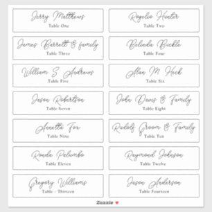 Wedding Place Card Guest Names Table Number  Stick