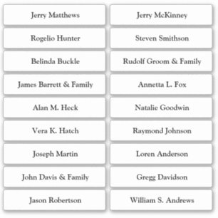 Wedding Place Card Guest Names Table Number  Stick