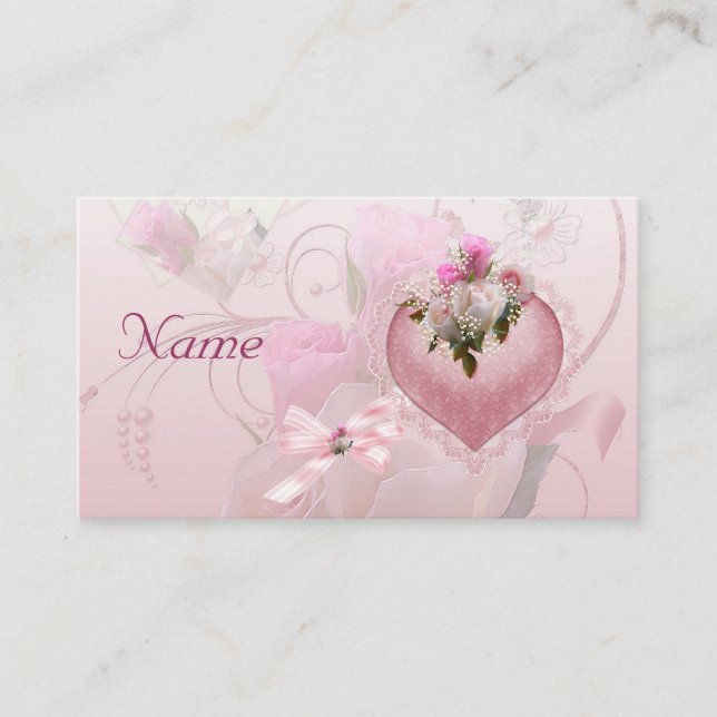 Wedding Place Card Name Pink Floral Remove "Name" (Front)