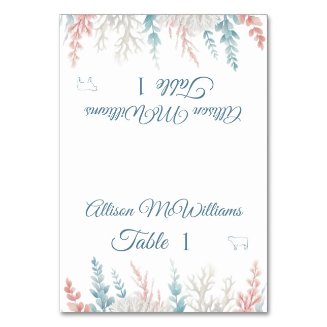 Wedding Place card-Pastel Coral Reef-Meat- Table Number (Front)