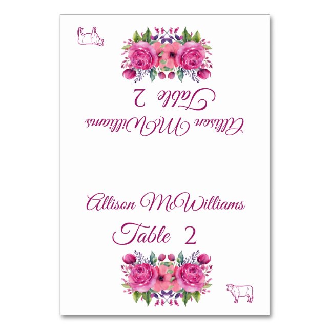 Wedding Place card-Watercolor Flower Bouquet-Meat- Table Number (Front)