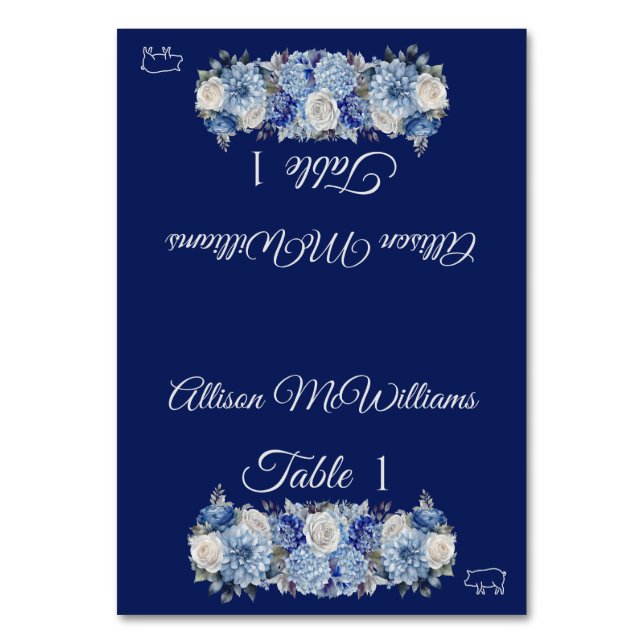 Wedding Place card-Watercolor Flowers-Pork- Table Number (Front)