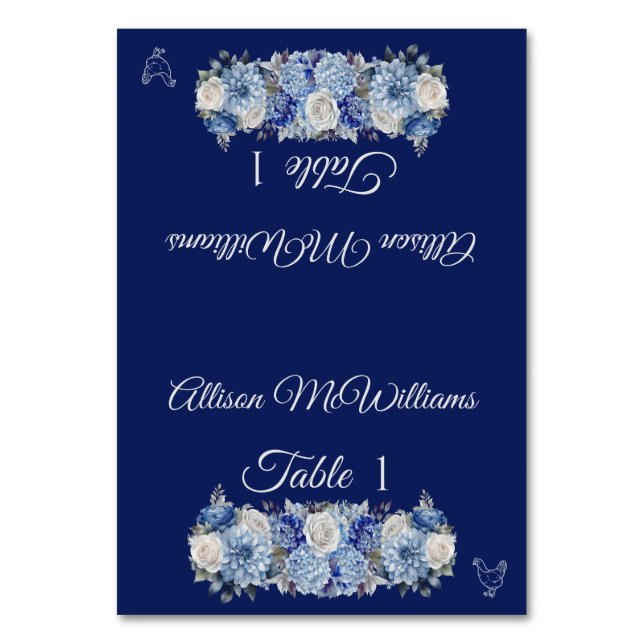 Wedding Place card-Watercolor Flowers-Poultry- Table Number (Front)