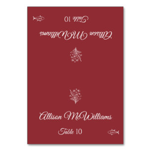 Wedding Place card-Wildflower Elegance Fish Icon- Table Number