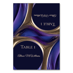 Wedding Place cards-Blue Purple Gold- Table Number