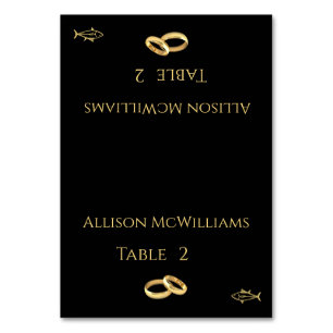 Wedding Place cards-Fish Icon-Black and White- Table Number