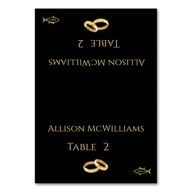 Wedding Place cards-Fish Icon-Black and White- Table Number (Front)