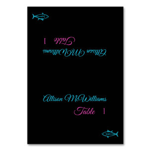 Wedding Place cards-Fish Icon-Blue and Pink- Table Number