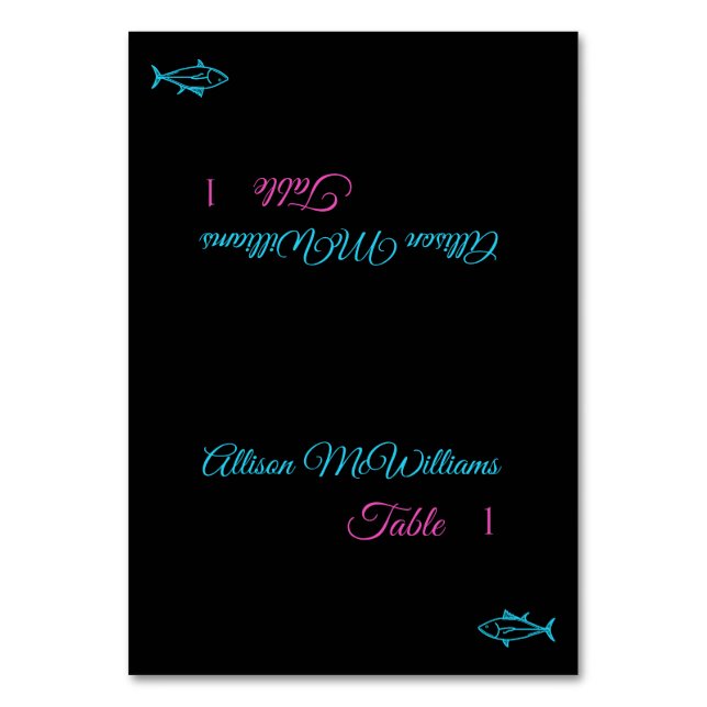 Wedding Place cards-Fish Icon-Blue and Pink- Table Number (Front)
