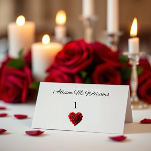 Wedding Place cards--Heart Shaped Red Roses Table Number
