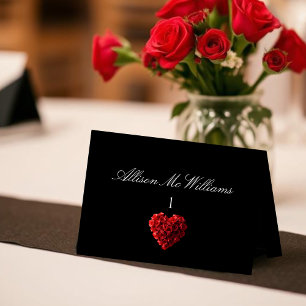 Wedding Place cards--Heart Shaped Red Roses Table Number