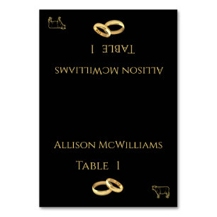 Wedding Place cards-Meat Icon-Black and Gold- Table Number