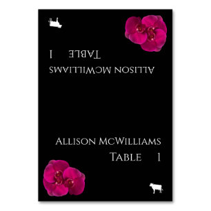 Wedding Place cards-Meat Icon-Black Fuchsia White- Table Number