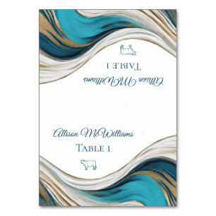 Wedding Place cards-Meat Icon-Blue and Gold- Table Number