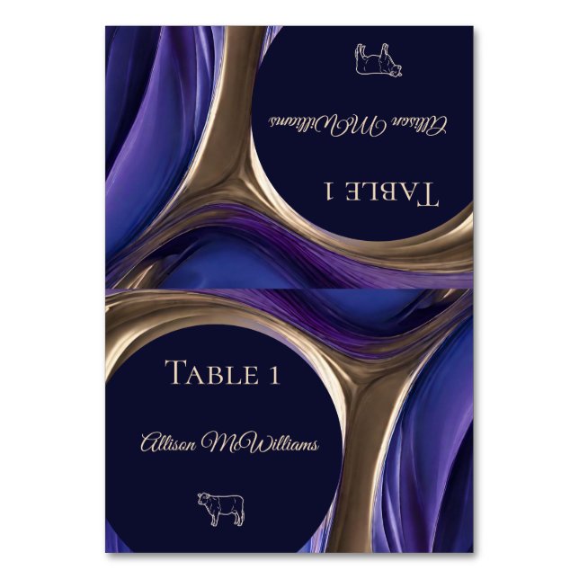 Wedding Place cards-Meat Icon-Blue Purple Gold- Table Number (Front)