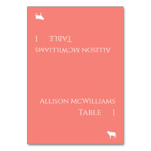Wedding Place cards-Meat Icon-Pink Coral and White Table Number