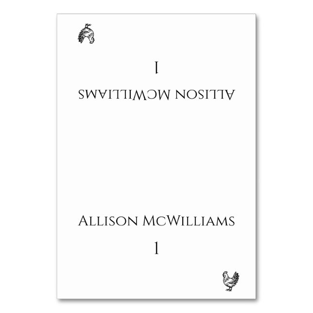 Wedding Place cards-Modern Black and White Table Number (Front)