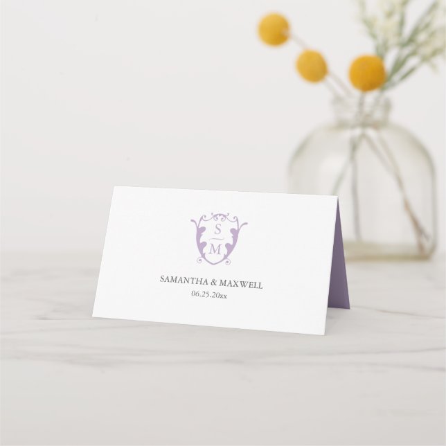 Wedding Place Cards Monogram Crest Lilac (Back)